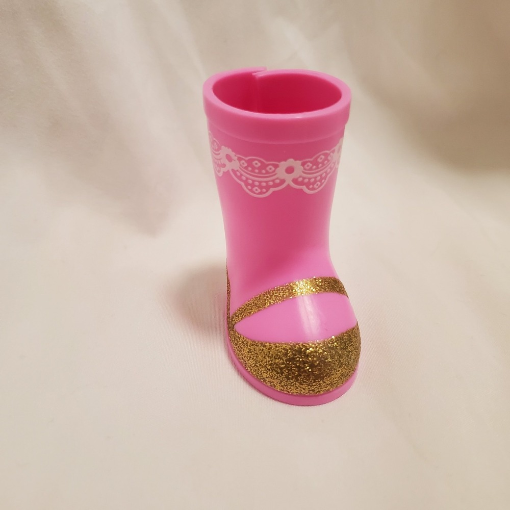 American Girl Wellie Wishers Ashlyn Pink & Gold Rain Boots -single Shoe Retired